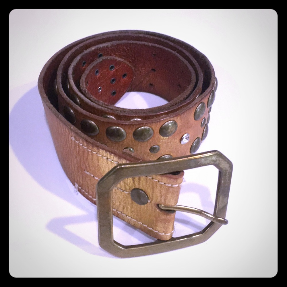 Brown leather studded belt